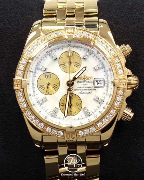 breitling chronomat evolution 18k yellow gold|Breitling Chronomat diamond bezel.